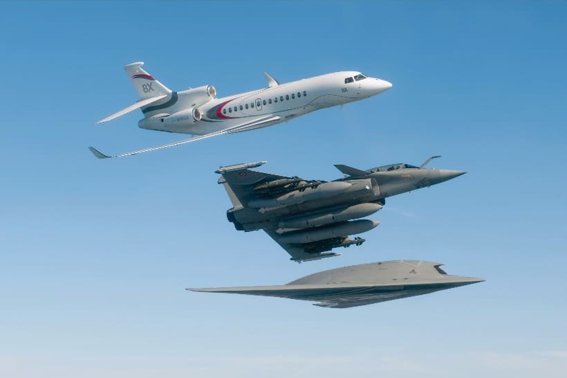 Dassault formation flight. nEUROn, Rafale and Falcon 8X