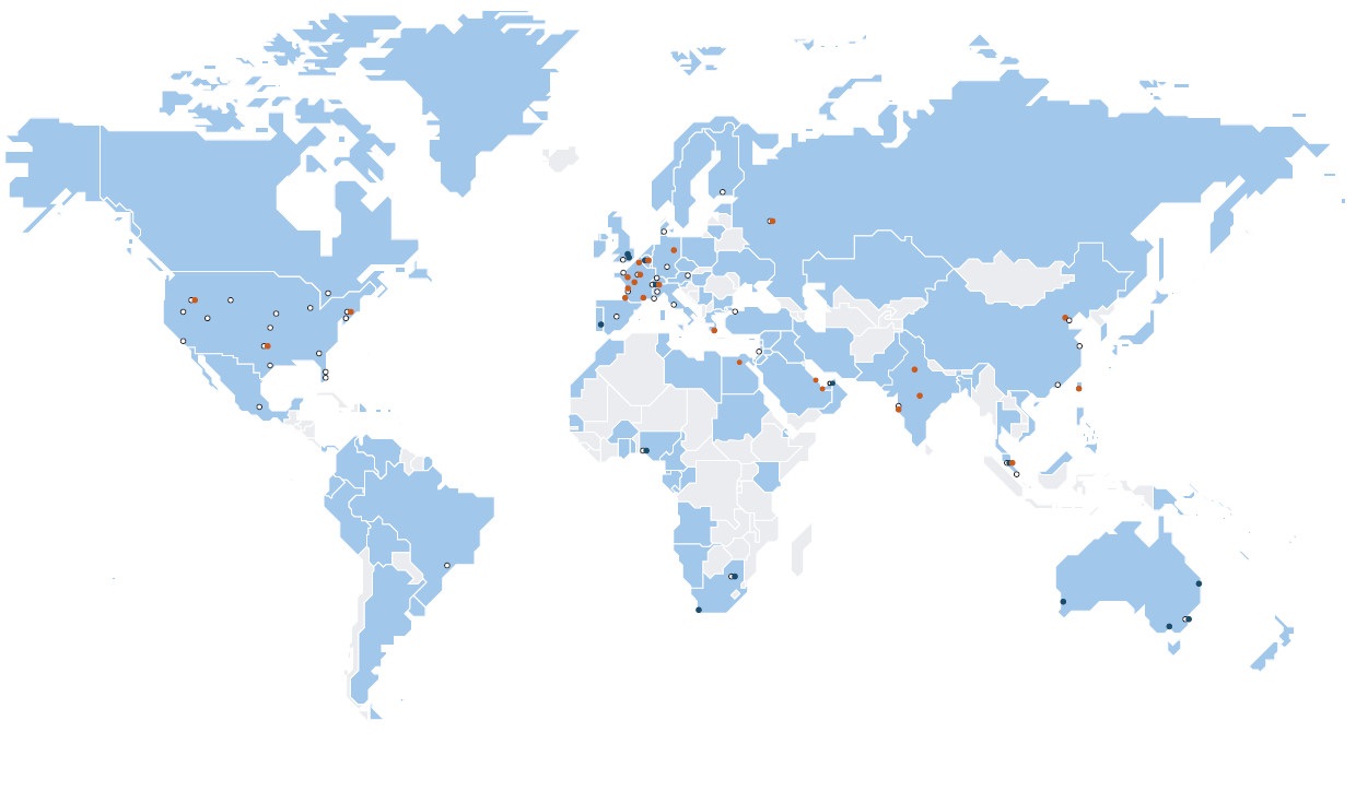 Carte de la présence internationale de Dassault Aviation